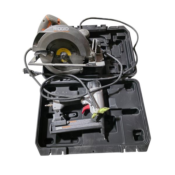 Ridgid Circular Saw in Case & Pneumatic Brad Nailer in Case