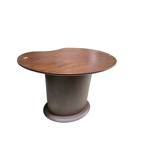 Kidney-Shaped Brown Wood End Table, H17" x W23.5" (some wear)