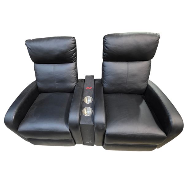 Set of 2 Black Faux-Leather Home Theater Recliners (H36" x W26") with Cupholders