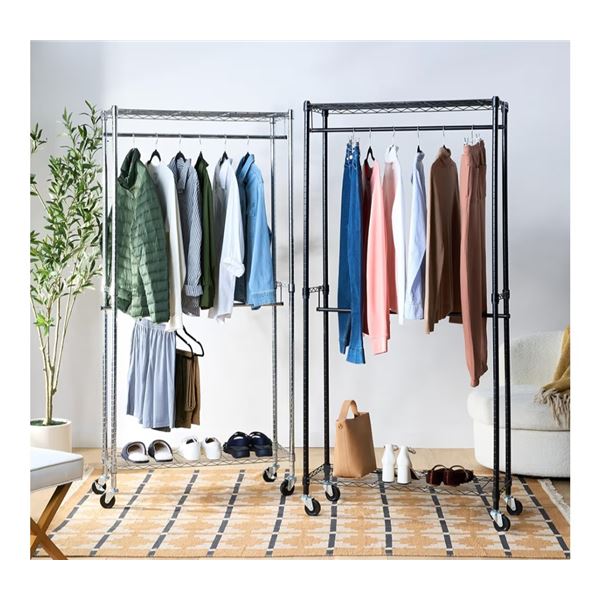 Group of 2 - New Amazon Basics Double Rod Freestanding Closet - Silver