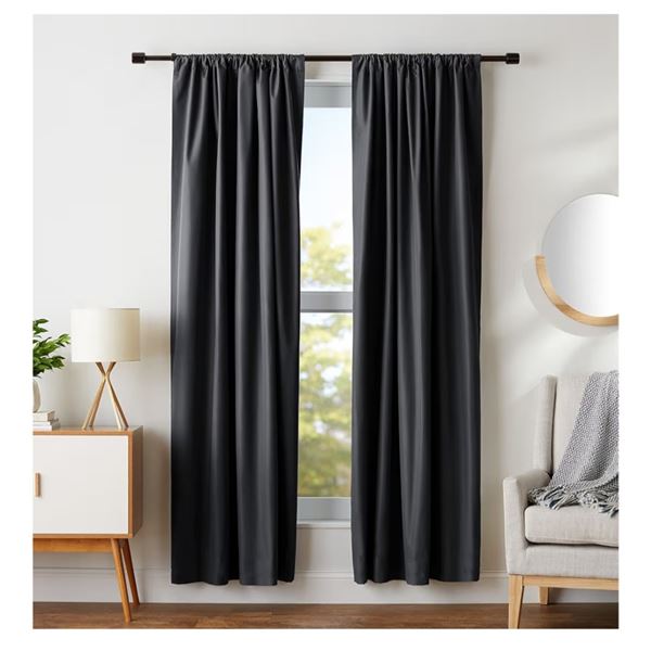 New - 2 Amazon Basics Blackout Curtains Black (2-Pcs pack), RV: $96 CAD, 117 x 137 cm Each