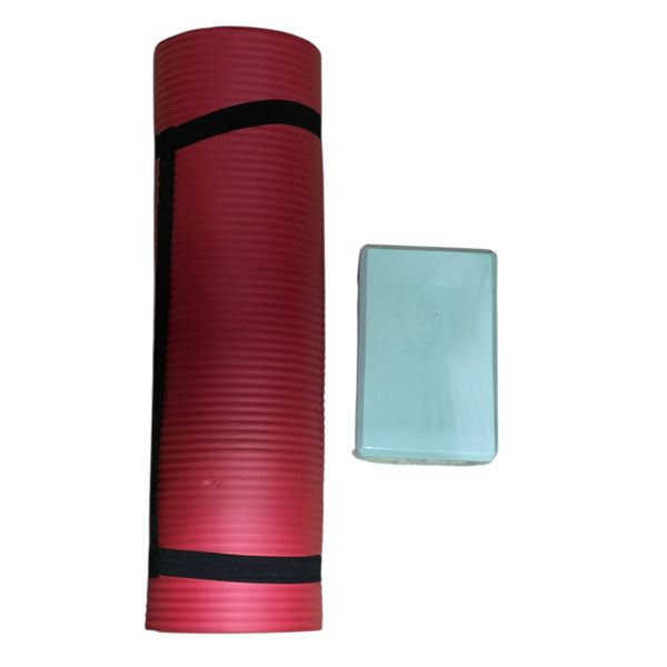 2-Pcs New Amazon Basics Thick Exercise Yoga Mat Red and 2-Pcs Foam Yoga Block