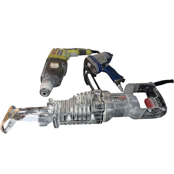 Reciprocating Saw, Ryobi Drill & Pneumatic Impact Wrench Lot