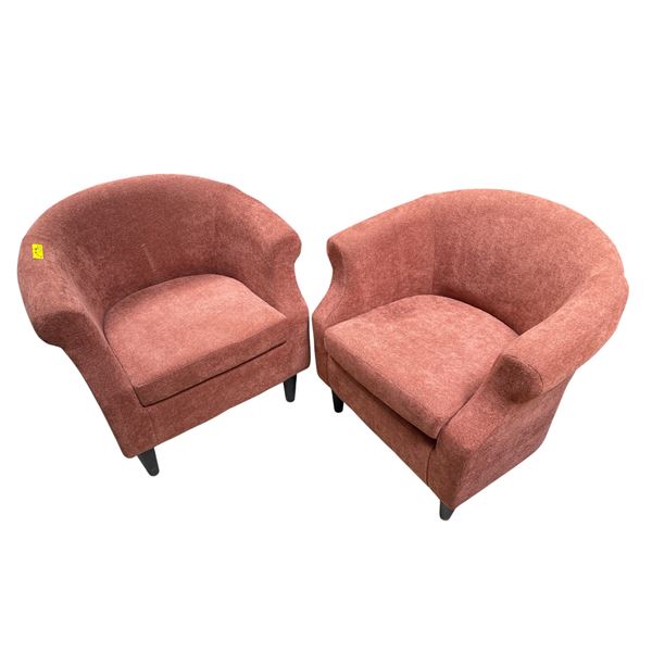 Pair of Rust Orange Upholstered Tub Chairs, H31" x W32" x D24 Each