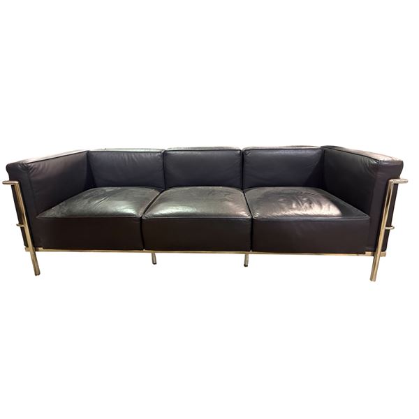 Black Faux-Leather 3-Seater Sofa, H27" x W80" x D25"