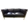 Image 1 : Black Faux-Leather 2-Seater Sofa, H27" x W57.5" x D25"