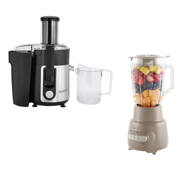 New Glass Jar 5-Speed Blender and Amazon Basics Black Centrifugal Juicer