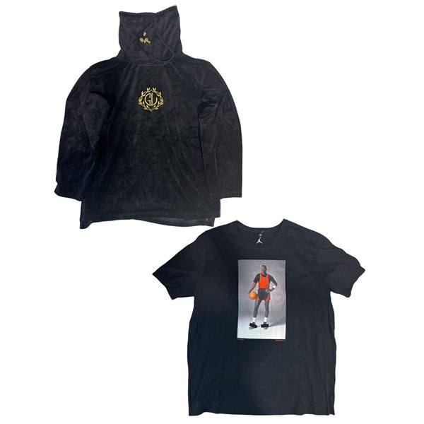 Guy Laroche Paris Black Velour Hoodie and Nike Air Jordan Print T-Shirt (XXL)