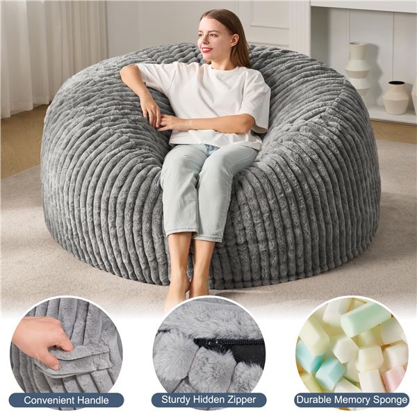 New - Hobestluk 5ft Bean Bag Chair, Grey - RV: $119.99 CAD (X004KT21Y1)