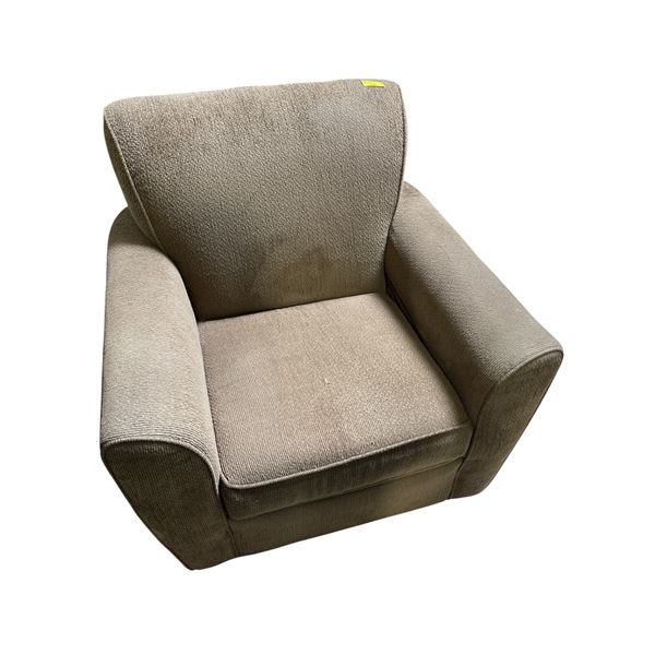 Tan Upholstered Lounge Armchair, H38" x W37" x D35"