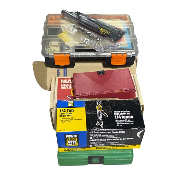 1/4 Ton Chain Hoist, Macerator Waste Pump, Knockout Punch Set & Assorted Fasteners