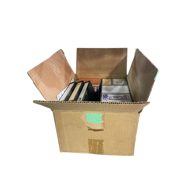 Box of Vintage Cassette Tapes and VHS Tapes
