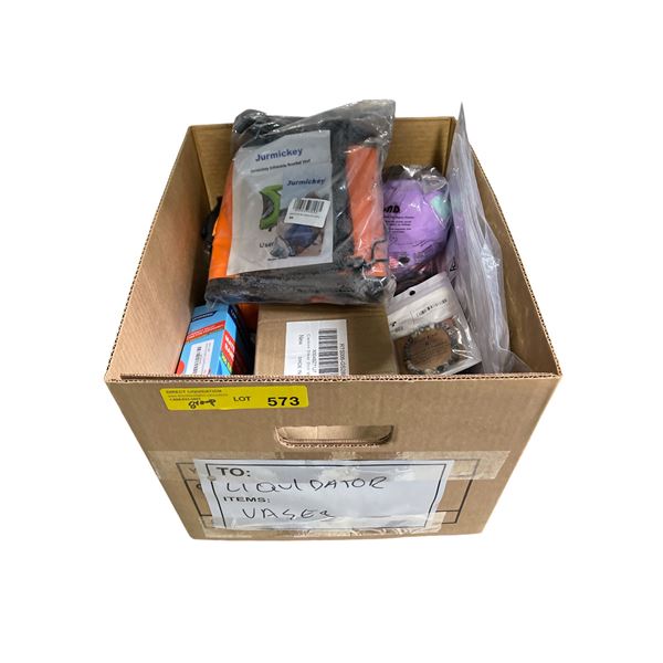 Box of Misc Items - Snorkel Vest, Toy, and More