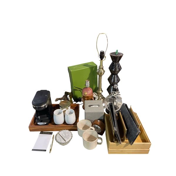 Assorted Household Decor, Lamps, Coffee Maker Set, and More