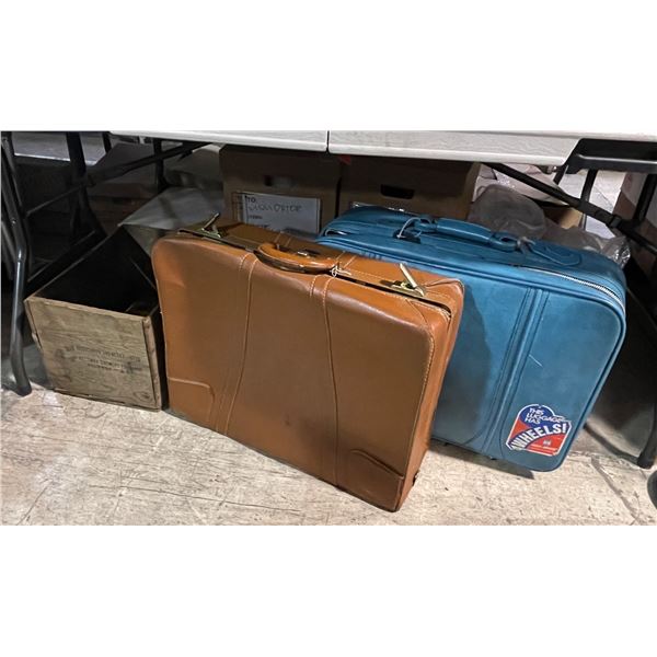 2 Vintage Luggages and 1 Wooden box
