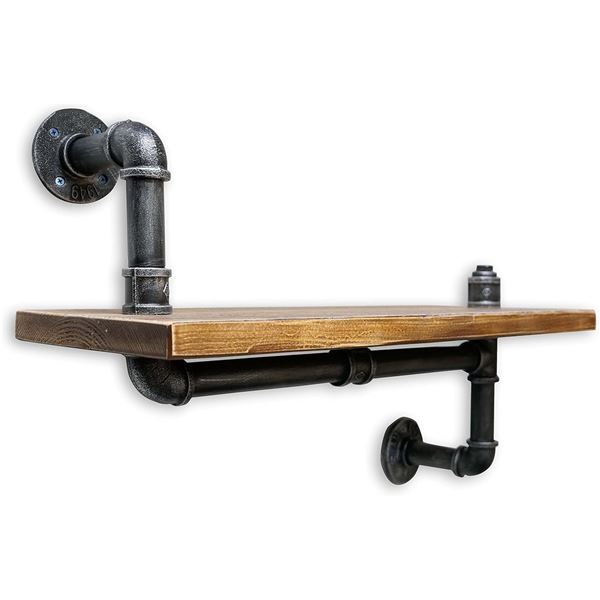 New - NACH DIY Industrial Style Asymmetrical Pipe and Wood Shelf - RV: $165 CAD - 24" x 9.8"