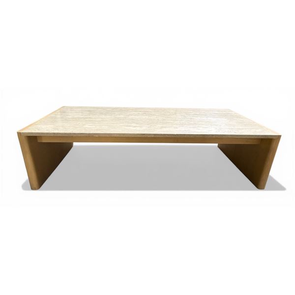 Light Wood and Faux-Marble Coffee Table H15" x 59" x 27.5"