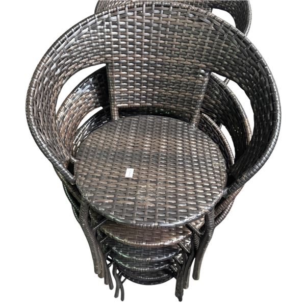Group of 6 Woven Brown Wicker Patio Chairs