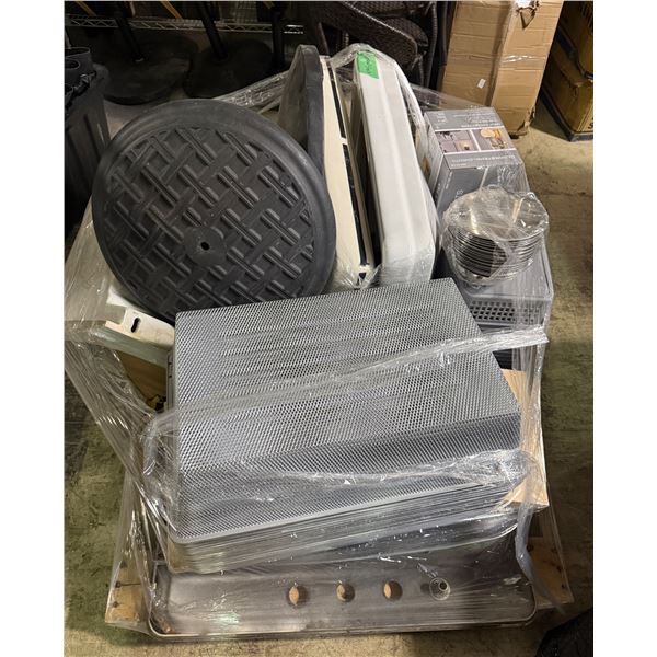 Pallet of Sinks, Cast Iron Bases, Metal Mesh Baskets, Light Wall Sconce, and More