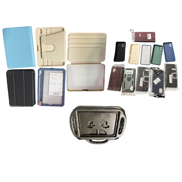 Bin of Mixed Protective Cases for Laptops, iPads, and Cell Phones (Bin not inclucded)