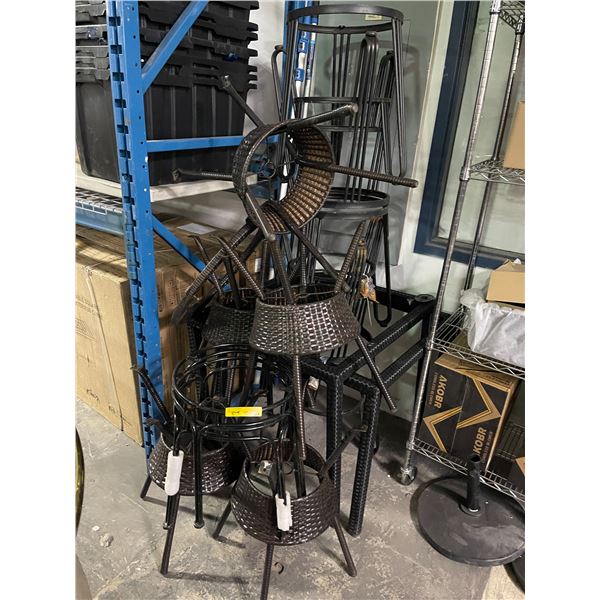 Assorted Outdoor Wicker & Metal Planter Stands and Table Bases