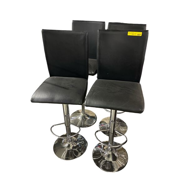 4-Pcs Black Faux Leather Swivel Bar Stools (some wear)