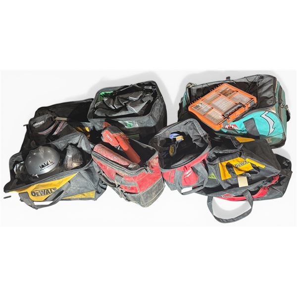 Group of Assorted Tool Bags and Tools - Includes DeWALT, Milwaukee, Makita etc