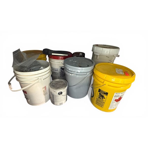 Group of Assorted Construction Materials - Includes Nails, Paint Pails, Finishes etc
