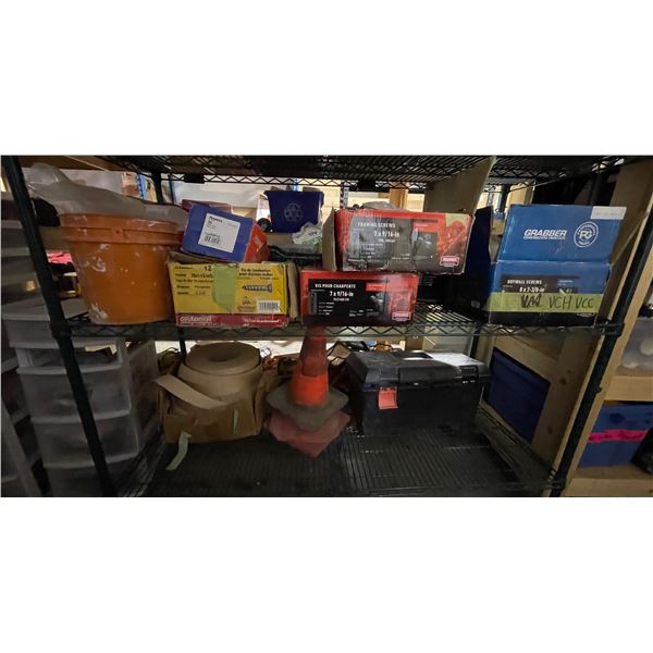 Group of Assorted Construction Tools - Nails, Bolts, Pliers, Traffic Cones etc