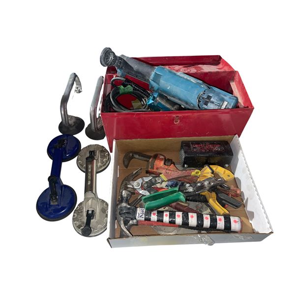 Group of Assorted Tools - Includes Makita Power Saw, Glass Suction lifters, Hand Tools etc