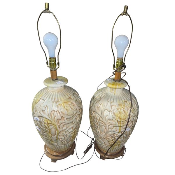 Pair of Large Ceremic Urn-Style Table Lamps (No Shades)