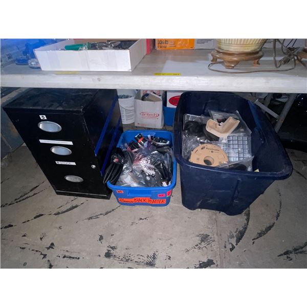 Group of Assorted Items & Steel Drawer Cabinet - Includes Steering Cover, Table Mats, Wig Cap etc