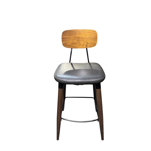 Group of 5 Mid-Century Style Wooden Bar Chairs with Leather Seats