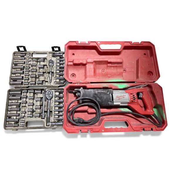 Group of Tools - Includes Crescent Multi-Piece Socket set With Ratchets & Milwaukee Heavy Duty Saw