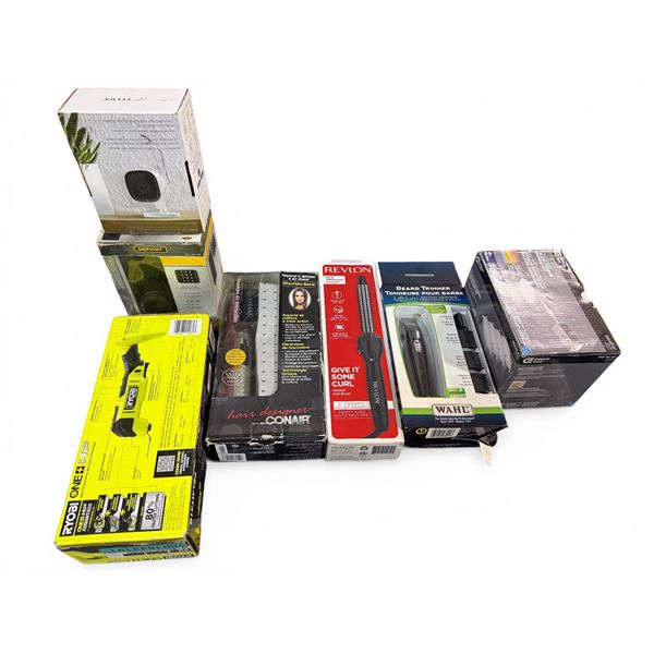 Group of Various Household Items/Tools - Includes Trimmer, Heated Curl Brush, smart Door Lock, Ryobi