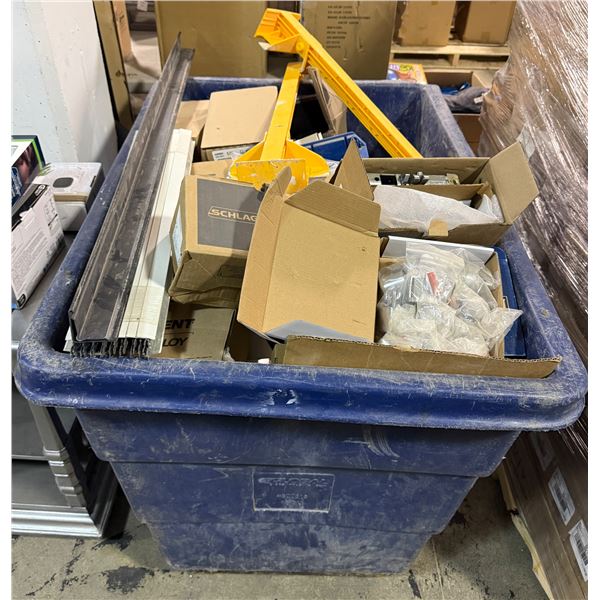 Large Bin of Various Tools & Door Locks - Bin Included