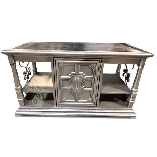 Metallic Finished Wooden Console Table with Cabinet and Shelving - Approx 48" x 20" x 29"