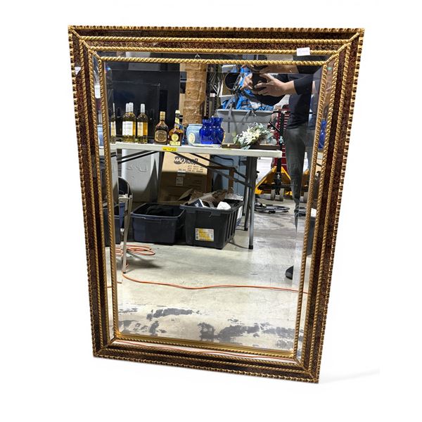 Golden Rectangular Mirror with Wooden Frame - Approx 48" x 30"