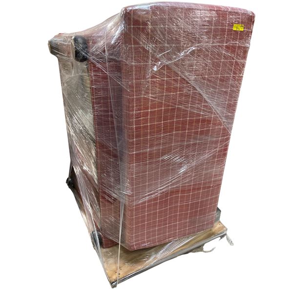 Red Plaid Upholstered Sofa, Approx. H28" x W54"