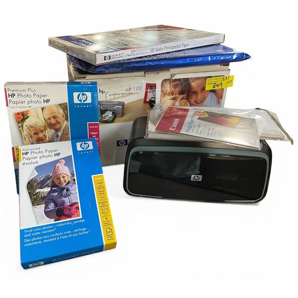 HP Photosmart 100 Printer, Photosmart Portable Photo Printer (Q8536A) with Assorted HP Photo Paper