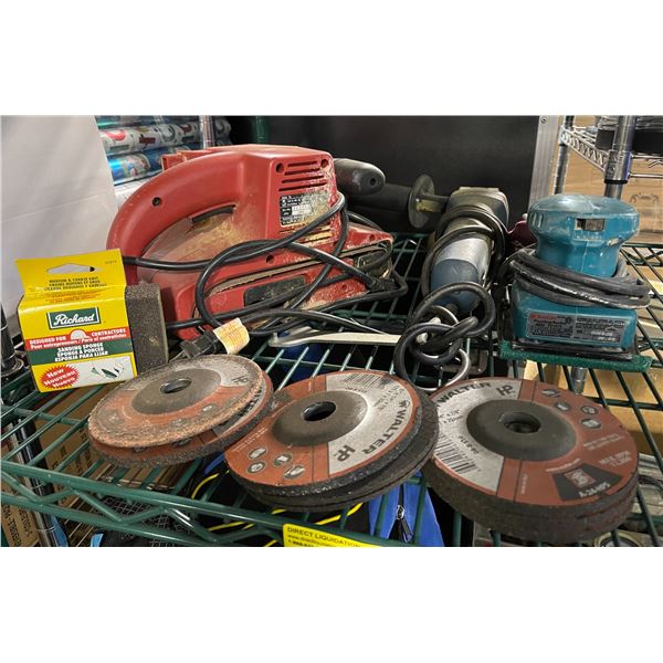 Assorted Power Tools - Belt Sander, Makita Palm Sander, Angle Grinder & Walter Grinding Discs