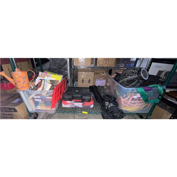 Shelf of Misc Items - Hilti Hammer Drill, Sears Socket Set, Bin of Books, and More