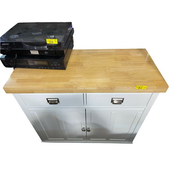 White 2-Drawer Kitchen Island, H37" x W38" x D17"