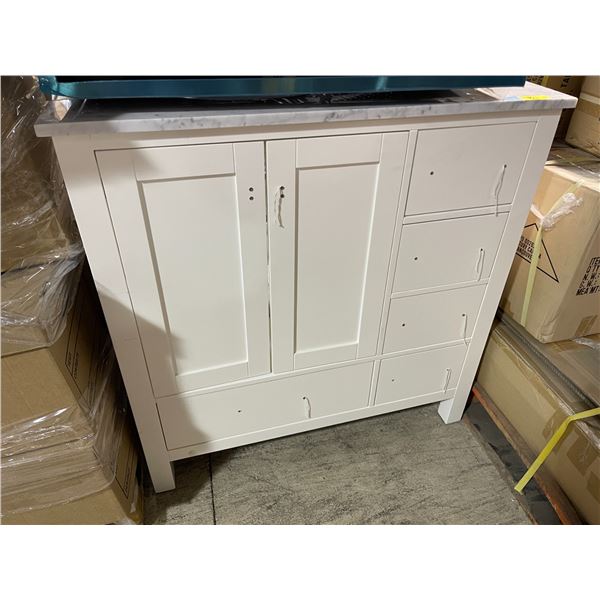 White Wooden Multi-Drawer Bathroom Vanity, H36" xW36" xD22"