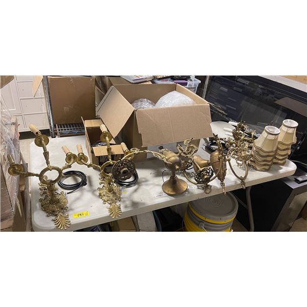 Group of Antique-Style Brass Candle Wall Sconce Light Fixtures