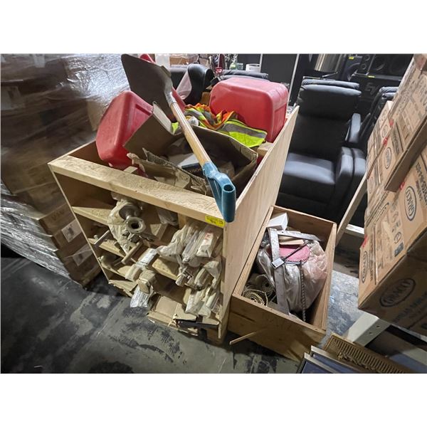 Group of Assorted Construction Materials, Nails, Saw Blade & Tools