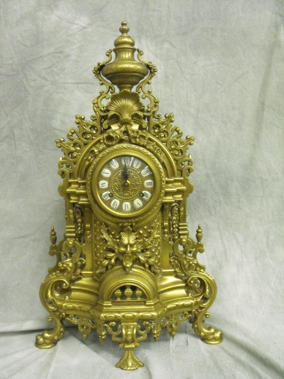 Antique Brass Tiffany Style Mantel Clock