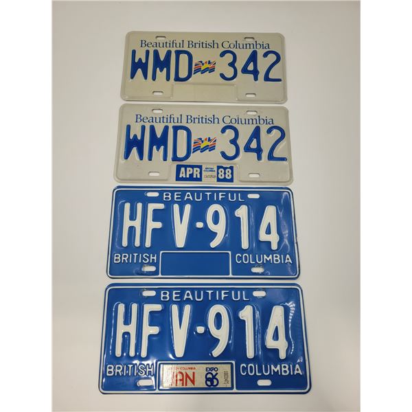 2 Pairs of 1980s British Columbia License Plates
