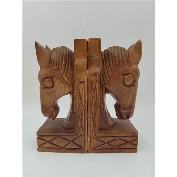 Wooden Horse Head Bookends