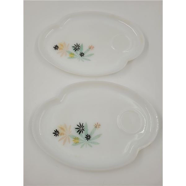 2 Milk Glass Atomic Flower Snack Plates